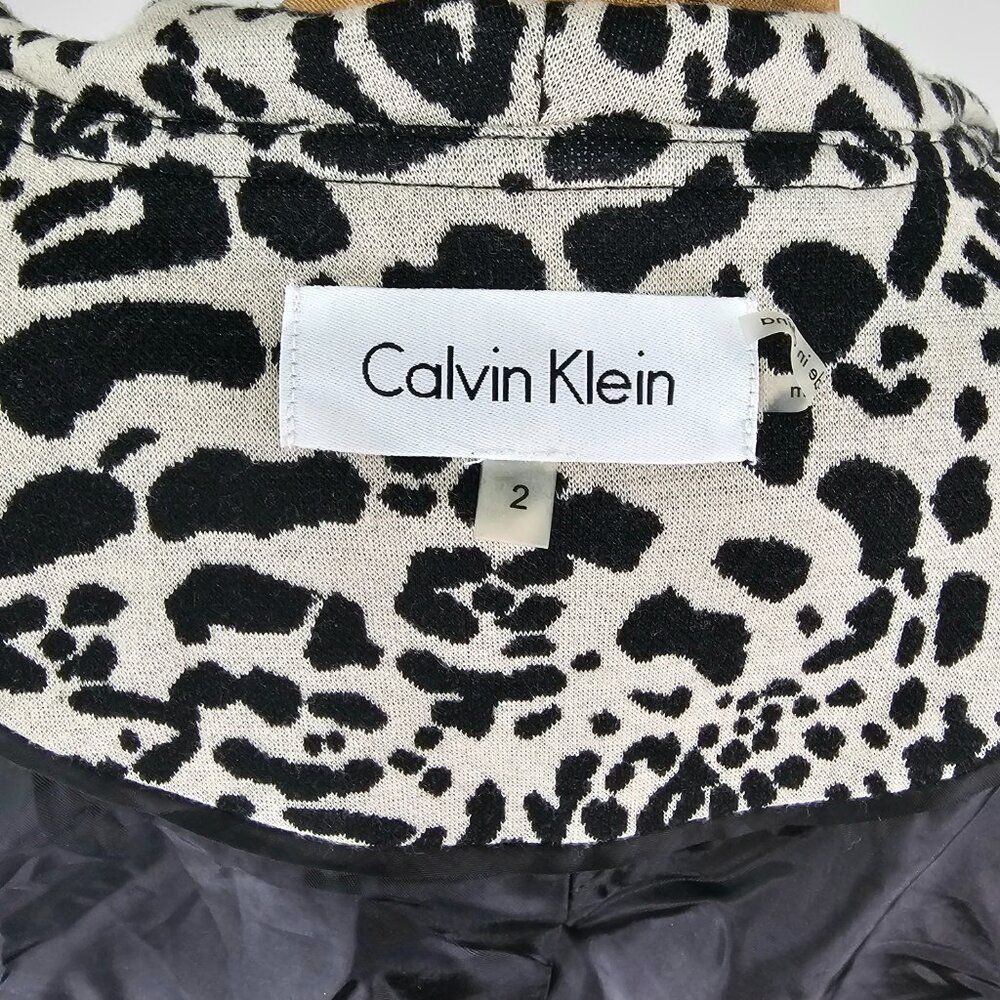 Calvin Klein Leopard Print Ruffle Front Blazer Jacket Open Front - Picture 11 of 11